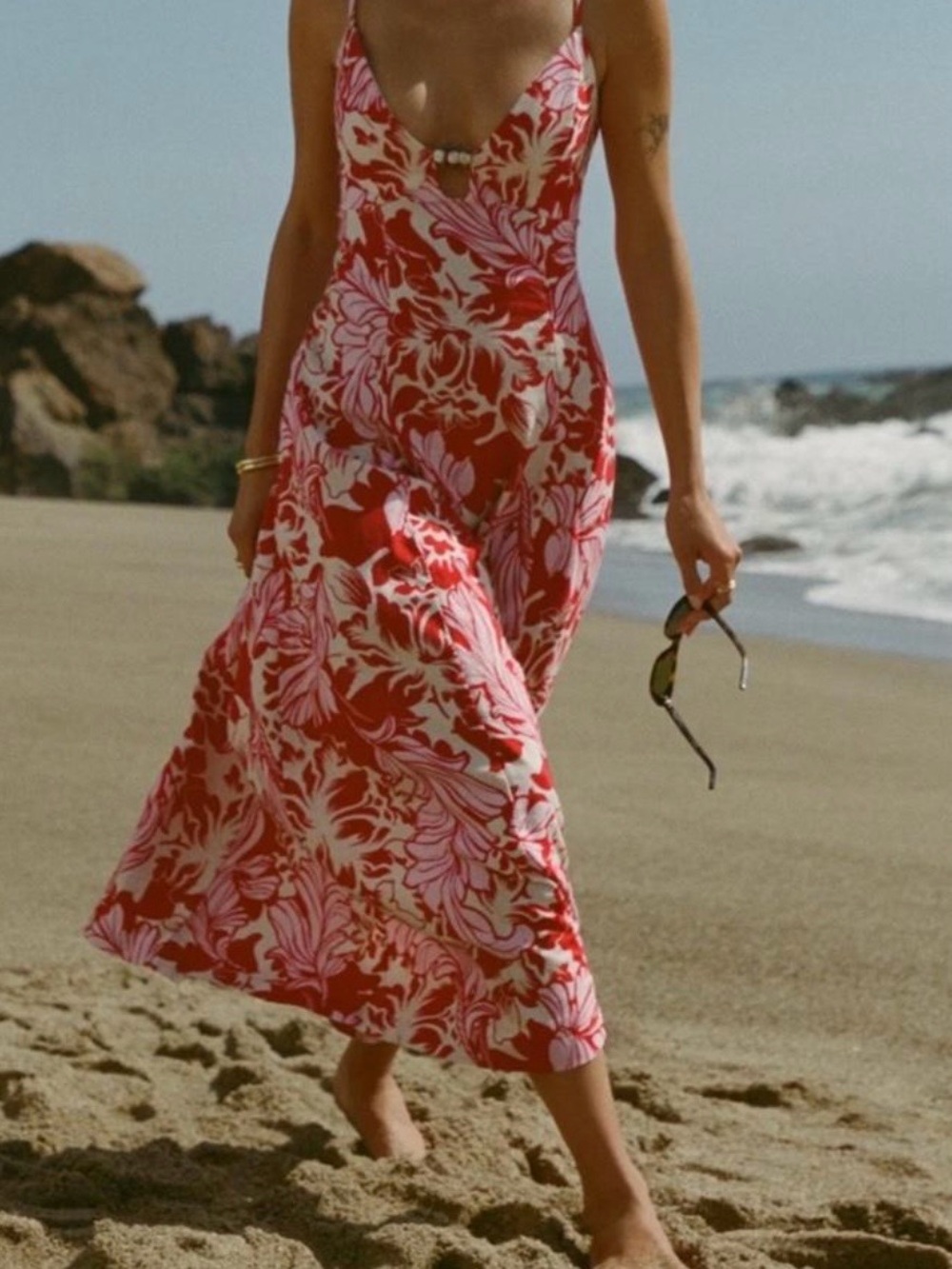 Abercrombie & Fitch Red and Pink Floral Slip Maxi Dress